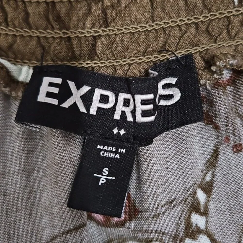 Express Floral Wrap Pull On Maxi Skirt Size Small Olive Green Careerwear Office
